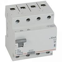 Выключатель дифференциальный (УЗО) RX3 4п 25А 30мА тип AC | код. 402062 |  Legrand